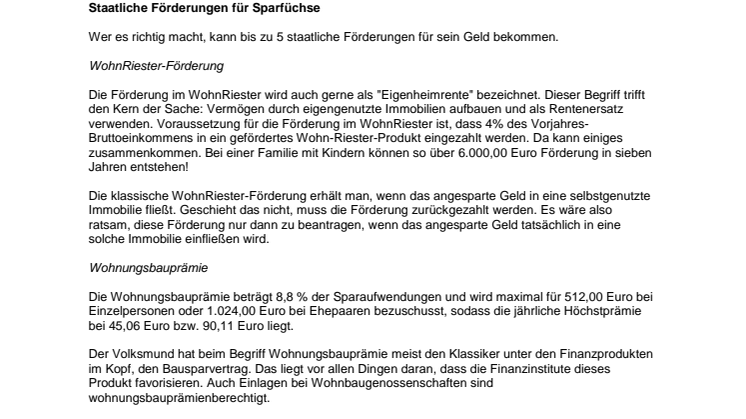 Gefördertes Sparen: Fünf auf einen Streich