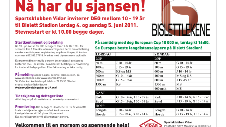 Invitasjon til Bislettlekene sammen med EM 10000m