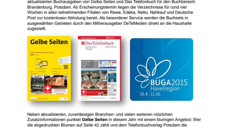Gelbe Seiten und Das Telefonbuch: mit neuen Inhalten und der Chance auf Gratistickets für die BUGA 2015