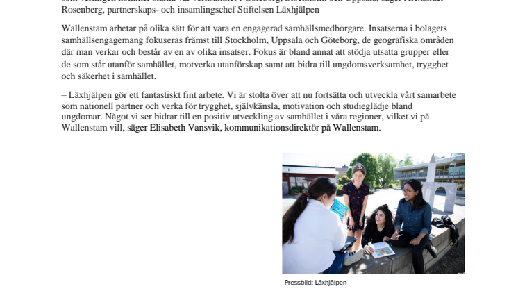Wallenstam blir nationell partner till Läxhjälpen