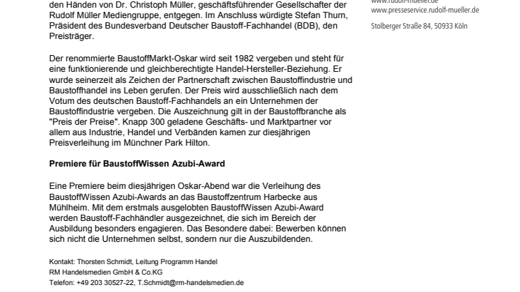 ACO gewinnt BaustoffMarkt-Oskar 2019