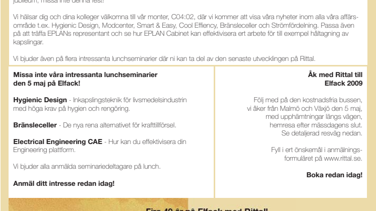 Rittal på Elfack - Nyheter, seminarier, fest och mycket mera...