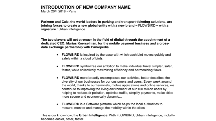 Cale & Parkeon become FLOWBIRD
