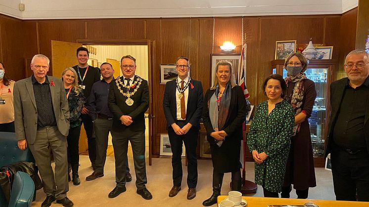Representatives of George House Trust meet the Mayor of Bury, Cllr Tim Pickstone, at a reception held in the mayor’s parlour.
