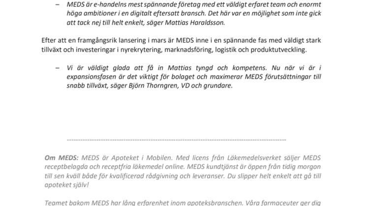 MEDS apotek rekryterar CFO från Indiska