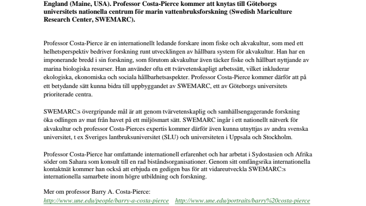 ​Barry A. Costa-Pierce är KSLA:s fjärde Wallenberg-professor