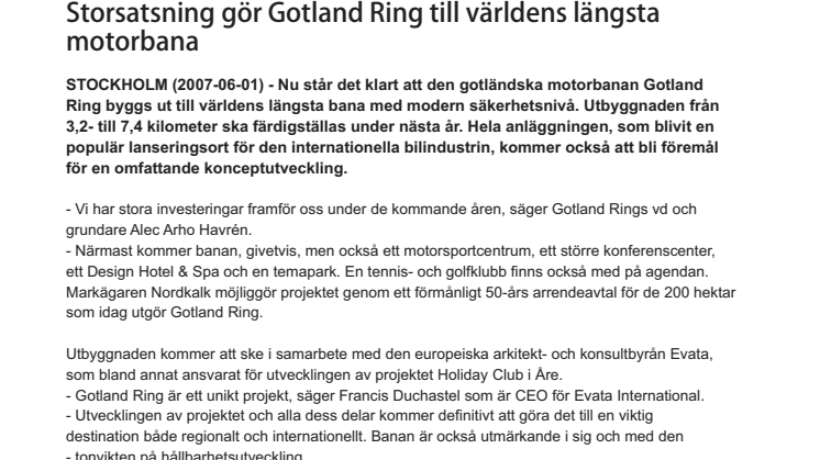 Storsatsning gör Gotland Ring till världens längsta motorbana!