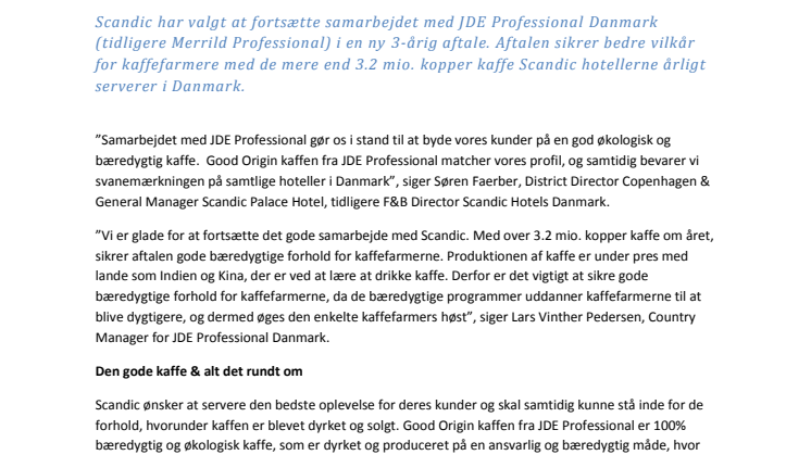Scandic valgte økologisk & bæredygtig kaffeløsning fra JDE Professional