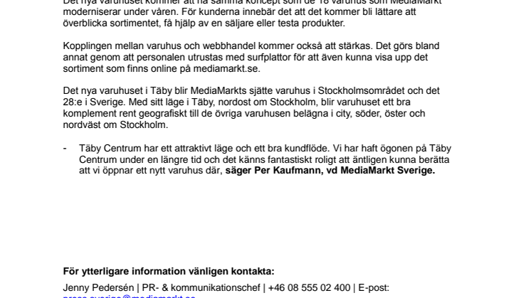 MediaMarkt öppnar varuhus i Täby Centrum