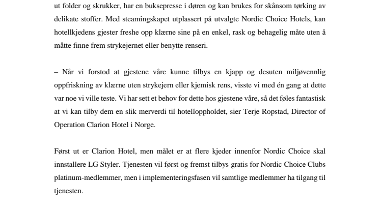 LG inngår samarbeid med Nordic Choice Hotels