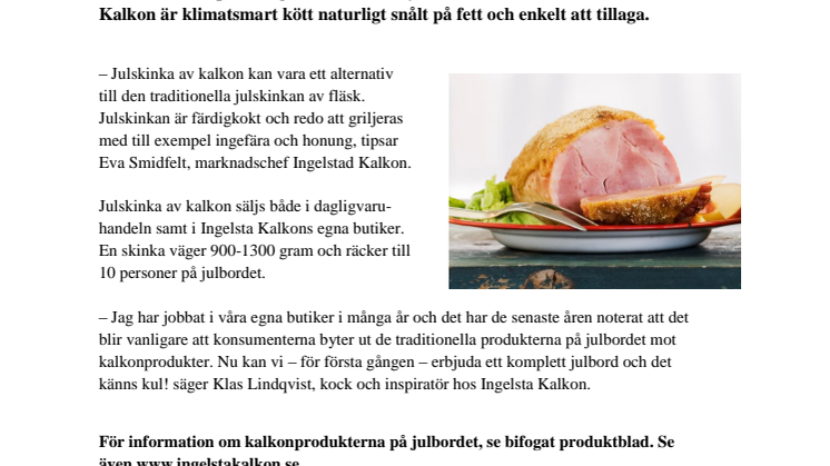 Julskinka av kalkon gör kalkonjulbordet komplett 