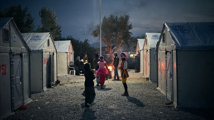 Clowner utan Gränser Sverige på Lesbos, Grekland. Foto av Alex Hinchcliffe