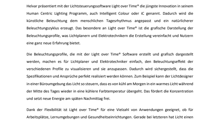 HELVAR LIGHT OVER TIME® - DAS FINETUNING FÜR DIE BELEUCHTUNG