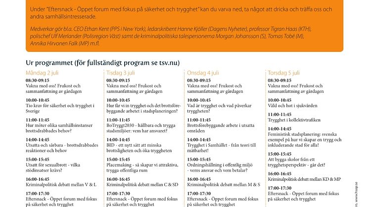 Tryggare Sverige i Almedalen 2018 - inbjudan till seminarier, fotboll och mingel
