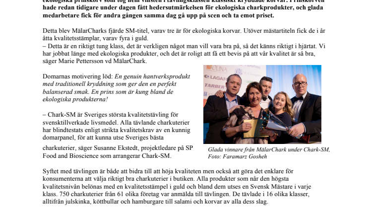 Sveriges bästa charkprodukter korade i Chark-SM 2016: MälarChark från Eskilstuna blev Svensk Mästare med sin ekologiska prinskorv