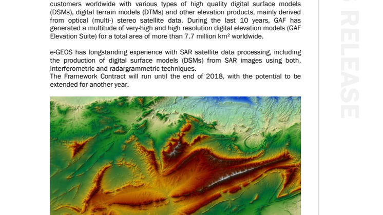 ​Telespazio Group, with GAF and e-GEOS as the implementing companies, awarded Framework Contract for the Validation of Innovative Geospatial Tools: LOT 1 - S