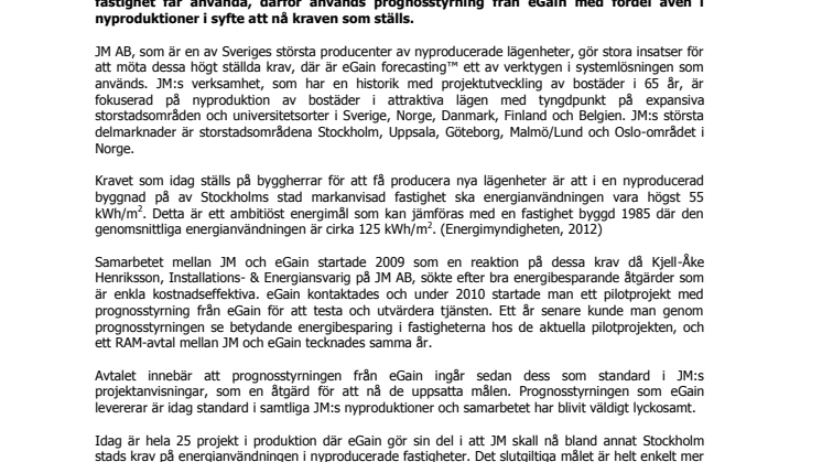JM AB och eGain samarbetar för minskad energianvändning