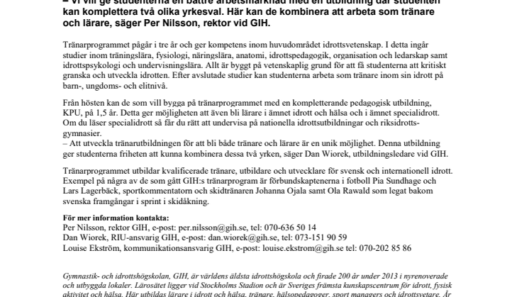 GIH utbildar framtida tränare och lärare