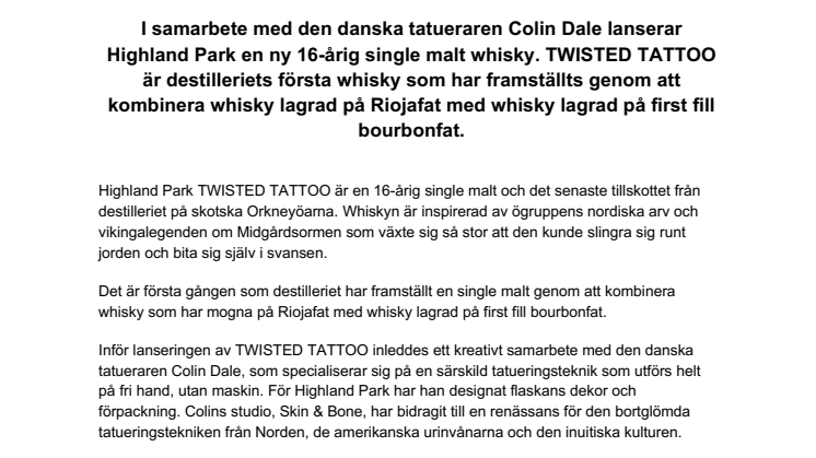 Highland Parks nya whisky TWISTED TATTOO går under huden