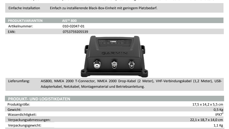 Datenblatt Garmin AIS 800