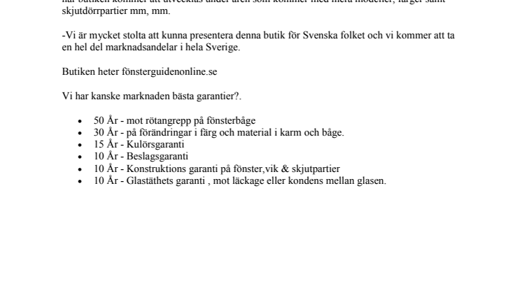 FönsterForum i Västerås AB lanserar fonsterguidenonline.se