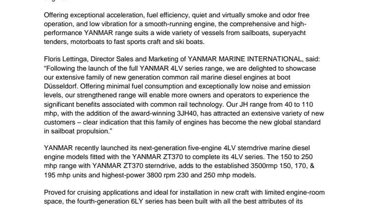 YANMAR Showcases Complete Line-Up of Sailboat and Powerboat Engines at boot Düsseldorf
