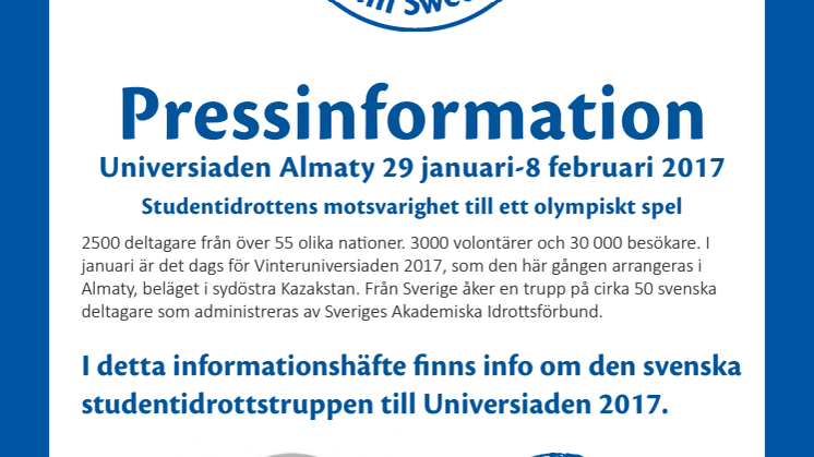 Pressinformation Vinteruniversiaden 2017