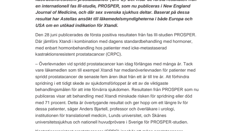 Xtandi mer än fördubblar den metastasfria överlevnaden