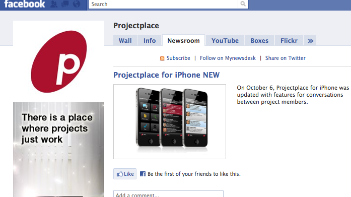 Newsroom on Facebook Page with Mynewsdesk Application