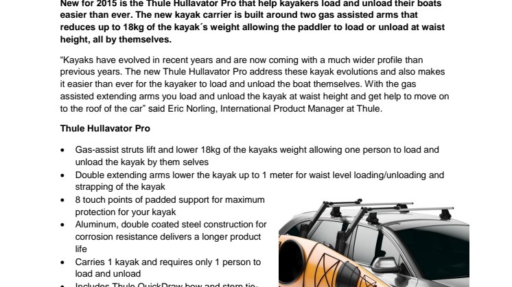 Thule Hullavator Pro, the next generation lift assist carriers for kayaks
