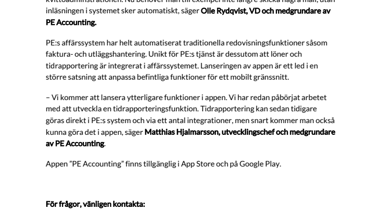 PE Accounting minskar administrationen för företagare genom ny app