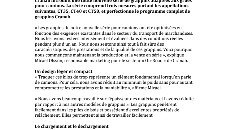 Cranab lance sa nouvelle série de grappins pour camions