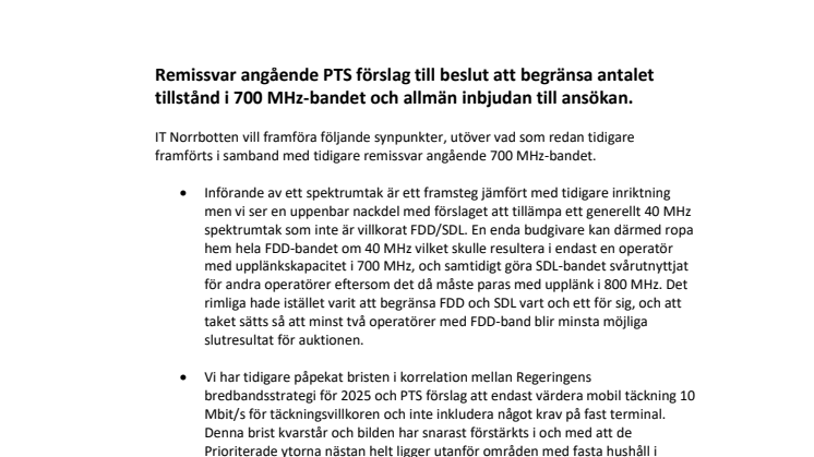 Remissvar 2015-05-25 700 MHz IT Norrbotten