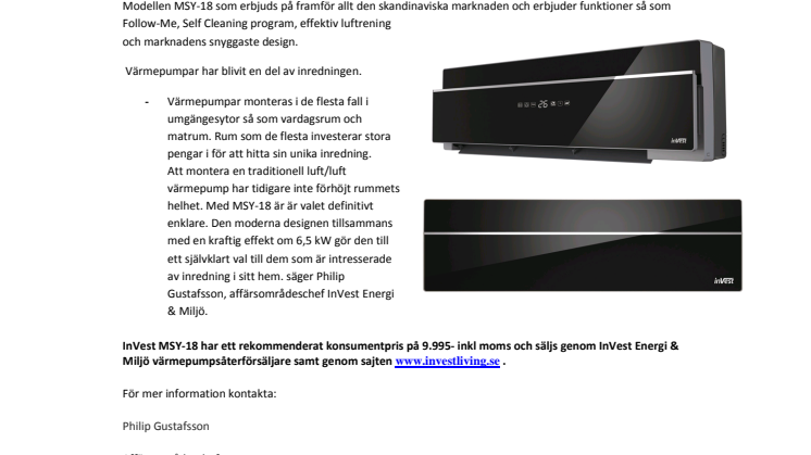 InVest Luft Luft Värmepump MSY-18 – En del av inredningen