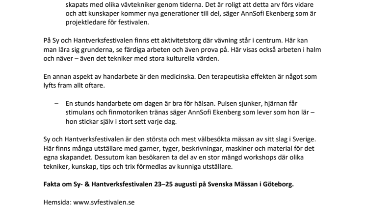 ”Gör det själv” är Sy & Hantverksfestivalens själ
