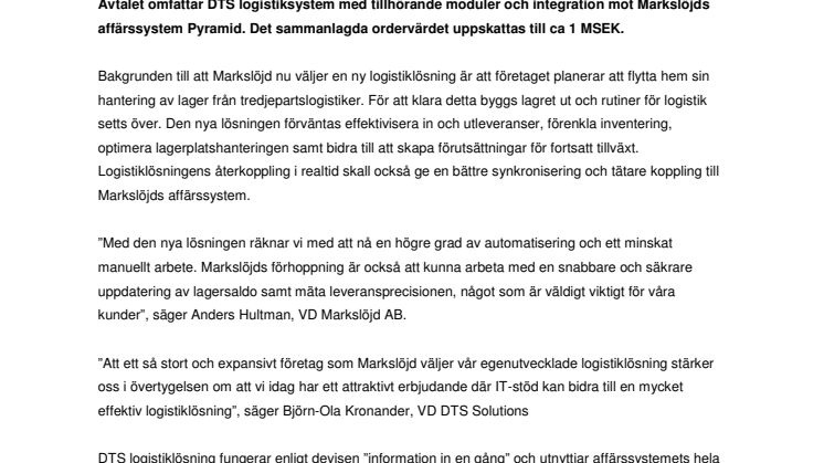 Markslöjd väljer DTS för ny logistiklösning