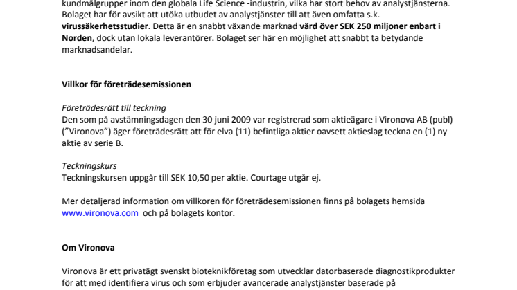 Vironova förlänger teckningsperiod för företrädesemission