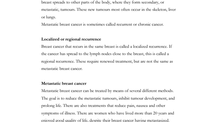 Metastatic breast cancer with secondary tumours: advice for patients and relatives - Fakta om spridd bröstcancer på engelska