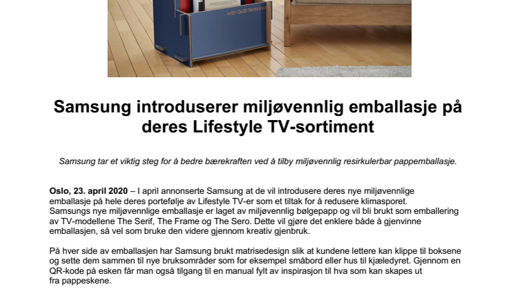 Samsung introduserer mer miljøvennlig emballasje for sine Lifestyle TV-er