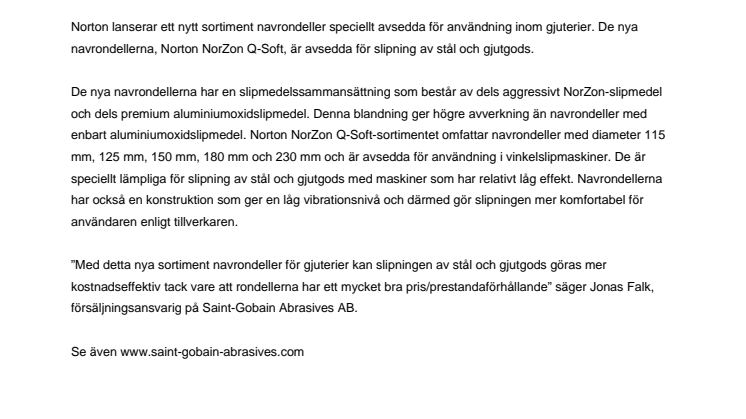 Nya navrondeller för slipning av gjutgods