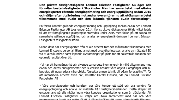 Lennart Ericsson uppgraderar till eGain forecasting™