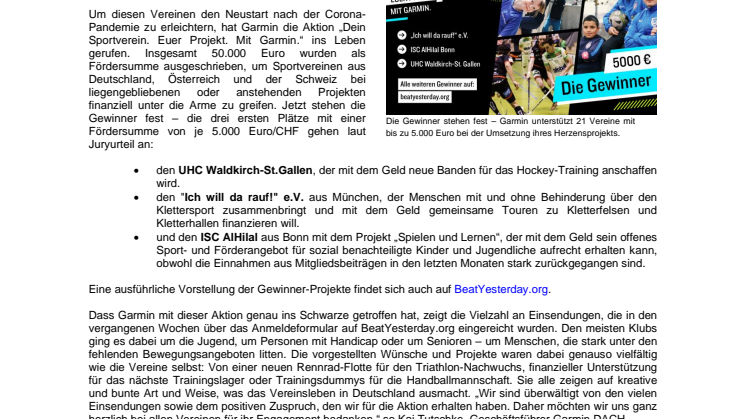 PM Garmin Vereinsförderung - Das sind die Gewinner