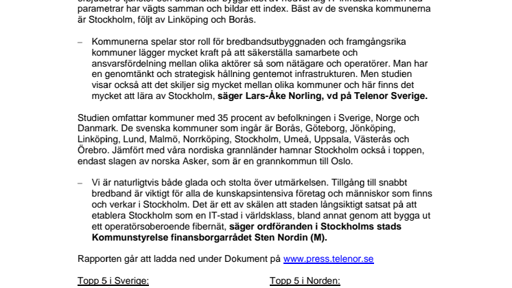 Stockholm utsedd till bästa bredbandskommun