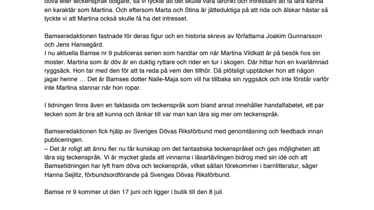 Serie om döv ridtjej i tidningen Bamse – Läsare kom med idén till figuren