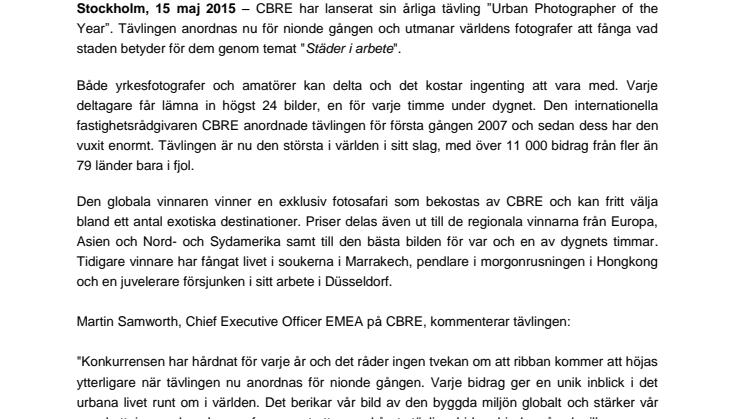 CBRE:s tävling Urban Photographer of the Year är öppen för bidrag