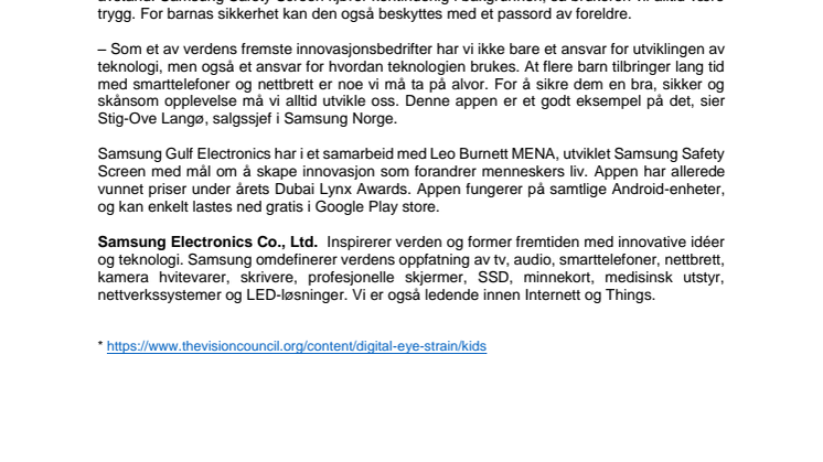 Samsung lanserer app utviklet for å beskytte øynene
