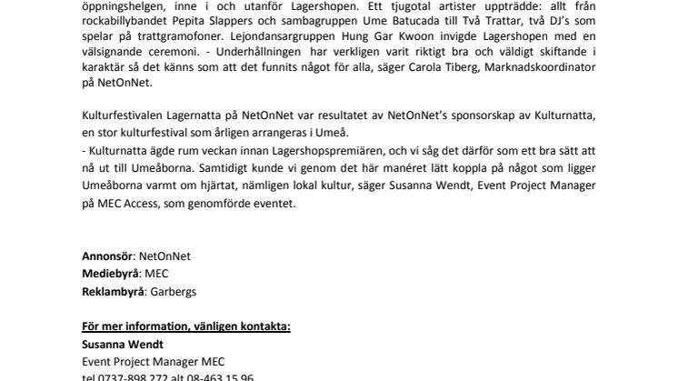 Kulturfestival lockade Umeåborna till NetOnNet
