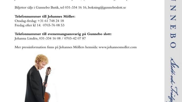 Gitarrvirtuos Johannes Möller till Gunnebo slott söndag 16 november