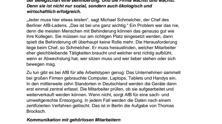 Positiv-Beispiel AfB Berlin - Inklusionsbarometer Arbeit 2019