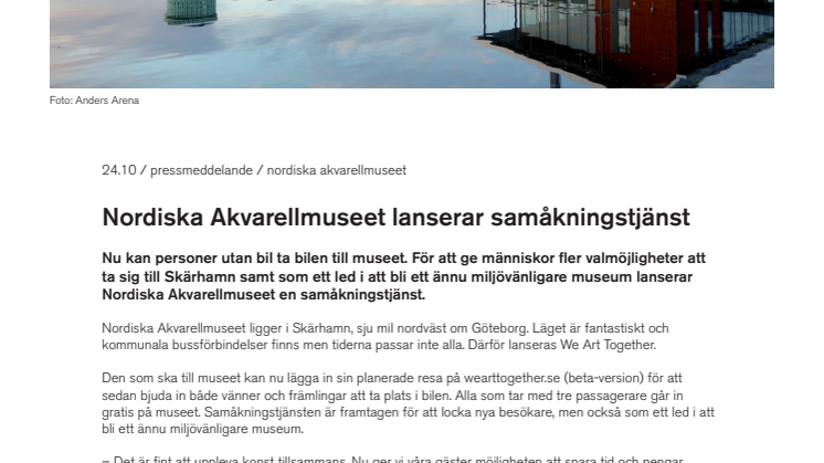 Nordiska Akvarellmuseet lanserar ny samåkningstjänst